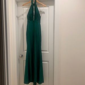 Plunging V Bodycon Gown, Forest Green